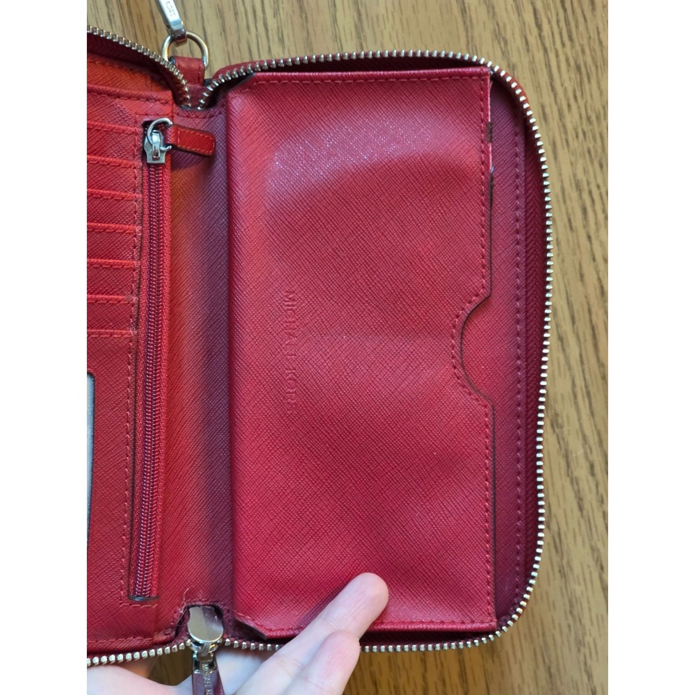 Michael Kors Fulton Zip Large Phone/Wristlet Dark Sangrine Red Pebbled Leather - Picture 7 of 14